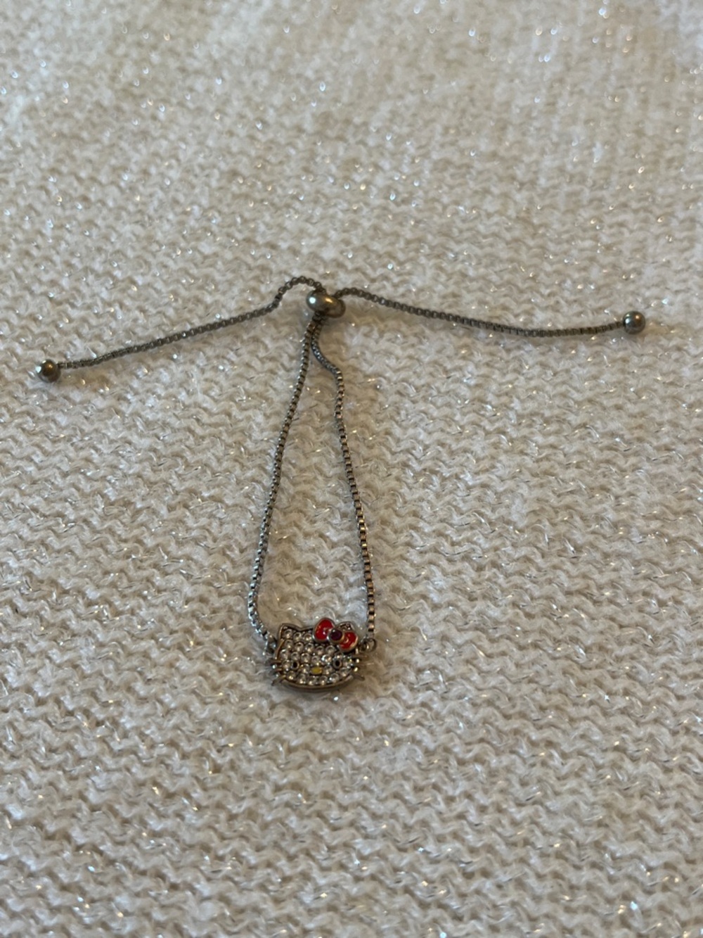 Hello Kitty Crystal Slider Bracelet in Silver with Red Bow
